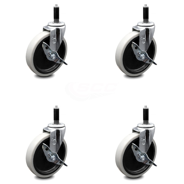 Service Caster 5 Inch Thermoplastic Wheel 1 Inch Expanding Stem Caster with Brakes, 4PK SCC-EX05S510-TPRS-SLB-1-4 - main